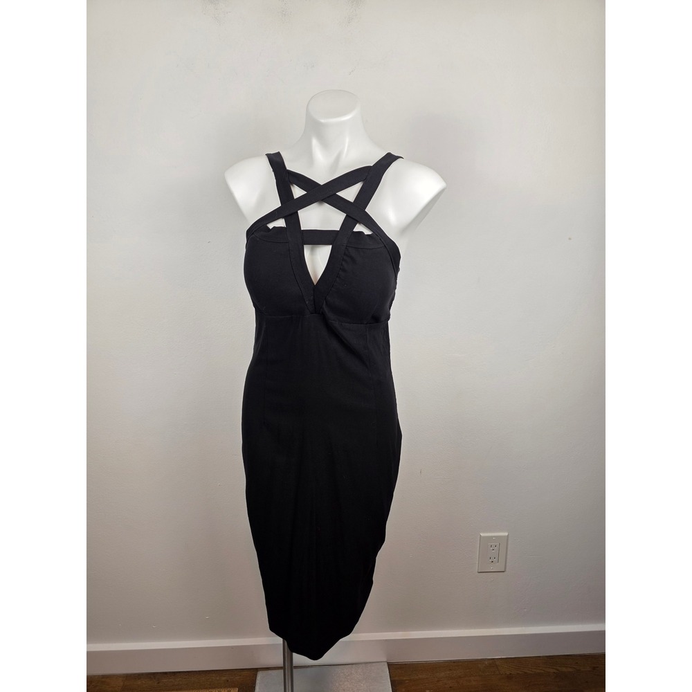 Killstar Womens Black Pentagram Harness Neckline Bodycon Midi Dress XL